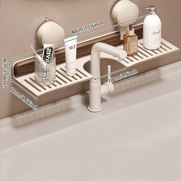 No-Drill Walnut Aluminum Faucet Rack Hollow Drainage & Heavy-Duty